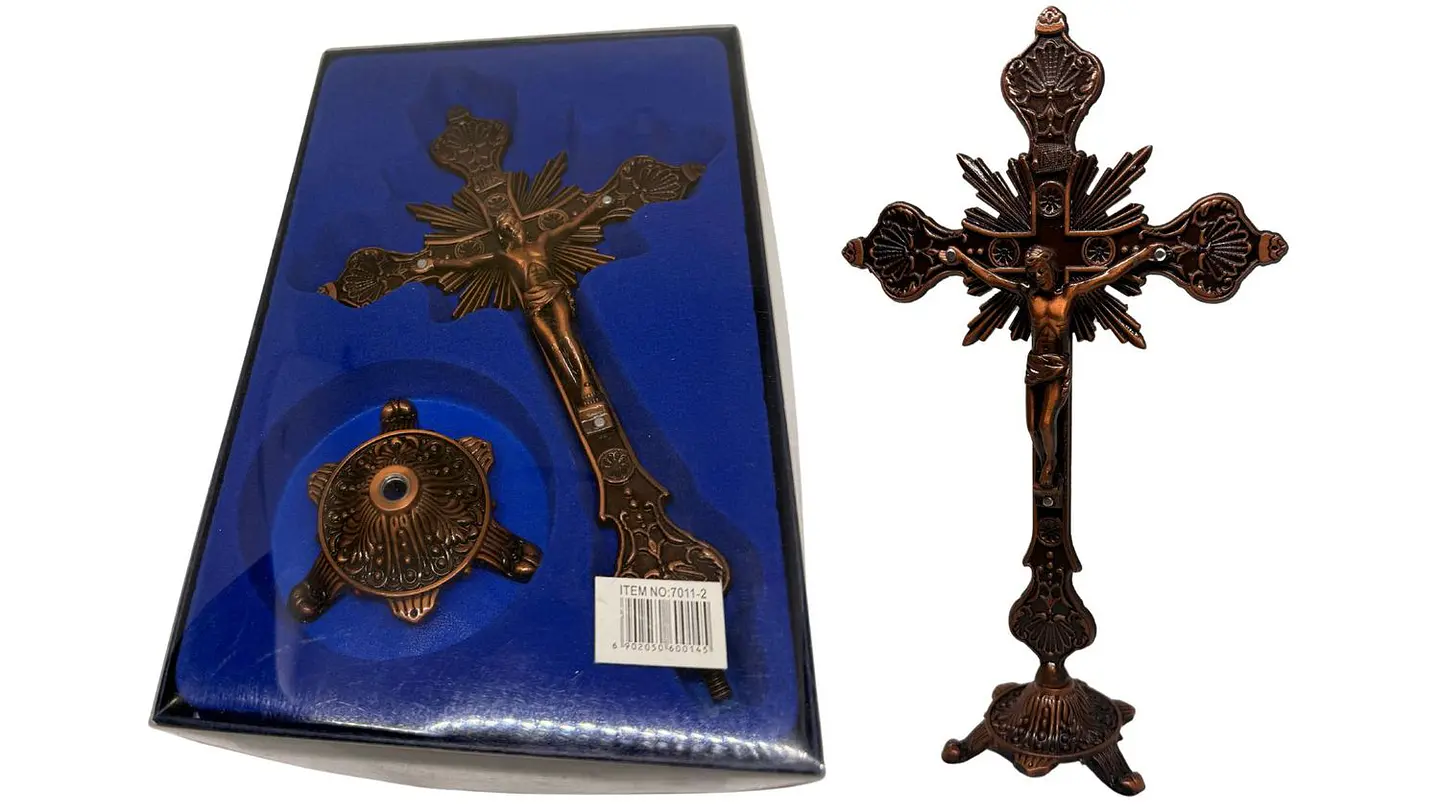 Crucifijo Pie Con Base Crucifixión Católica De Mesa Elegante 5