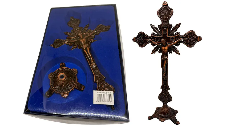 Crucifijo Pie Con Base Crucifixión Católica De Mesa Elegante 5