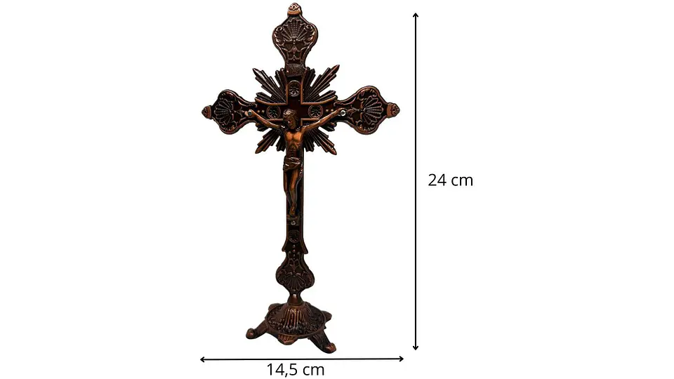 Crucifijo Pie Con Base Crucifixión Católica De Mesa Elegante 6