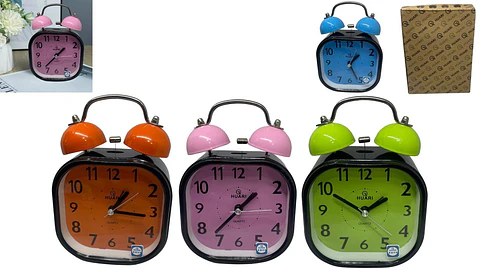 Reloj Despertado Cuadrado Con Campana Azul Rosado Naranja
