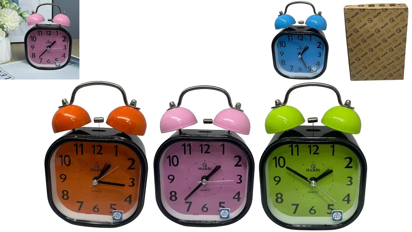 Reloj Despertado Cuadrado Con Campana Azul Rosado Naranja 1