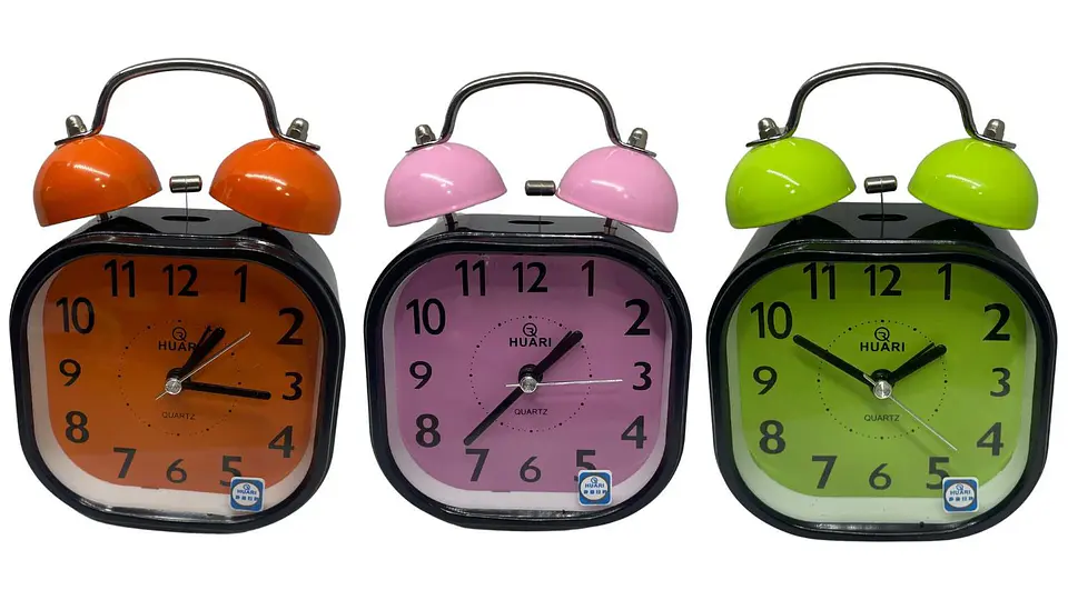 Reloj Despertado Cuadrado Con Campana Azul Rosado Naranja 3
