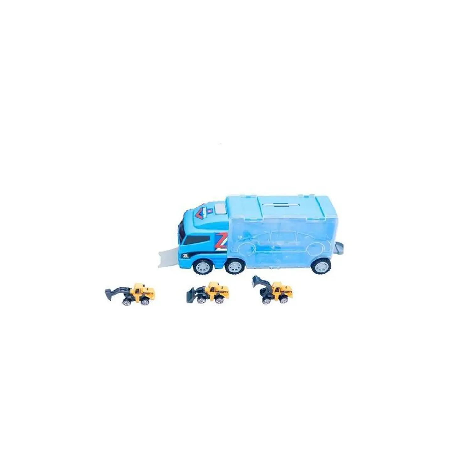 Mula lanza excavadoras tráiler tres vehículos juguete niños 2