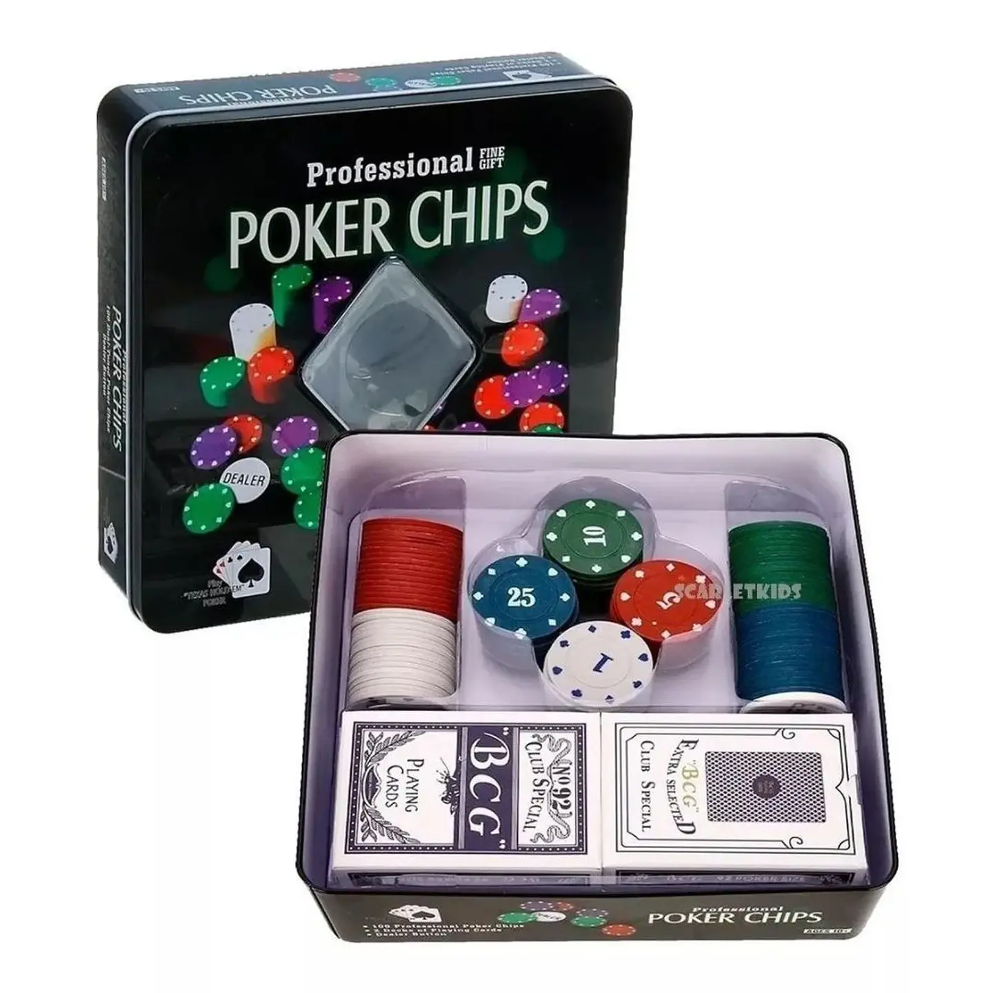 Poker Fichas X100 + 2 Mazos + Tapete Estuche De Lujo 1