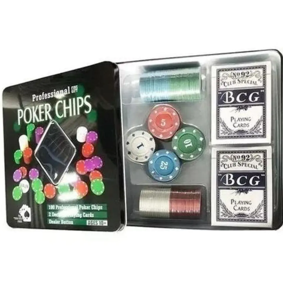 Poker Fichas X100 + 2 Mazos + Tapete Estuche De Lujo 2