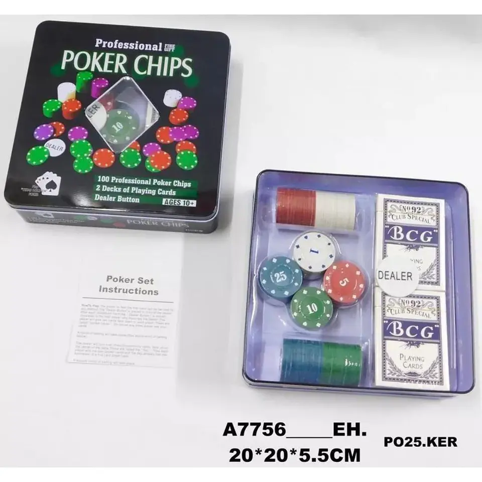 Poker Fichas X100 + 2 Mazos + Tapete Estuche De Lujo 4