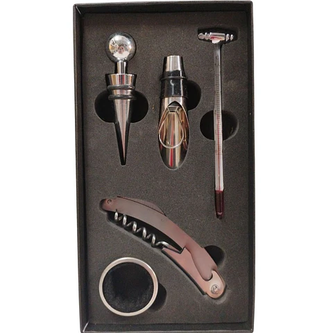 Set De Vino En Caja De 5 Piezas Sacacorchos Termómetro
