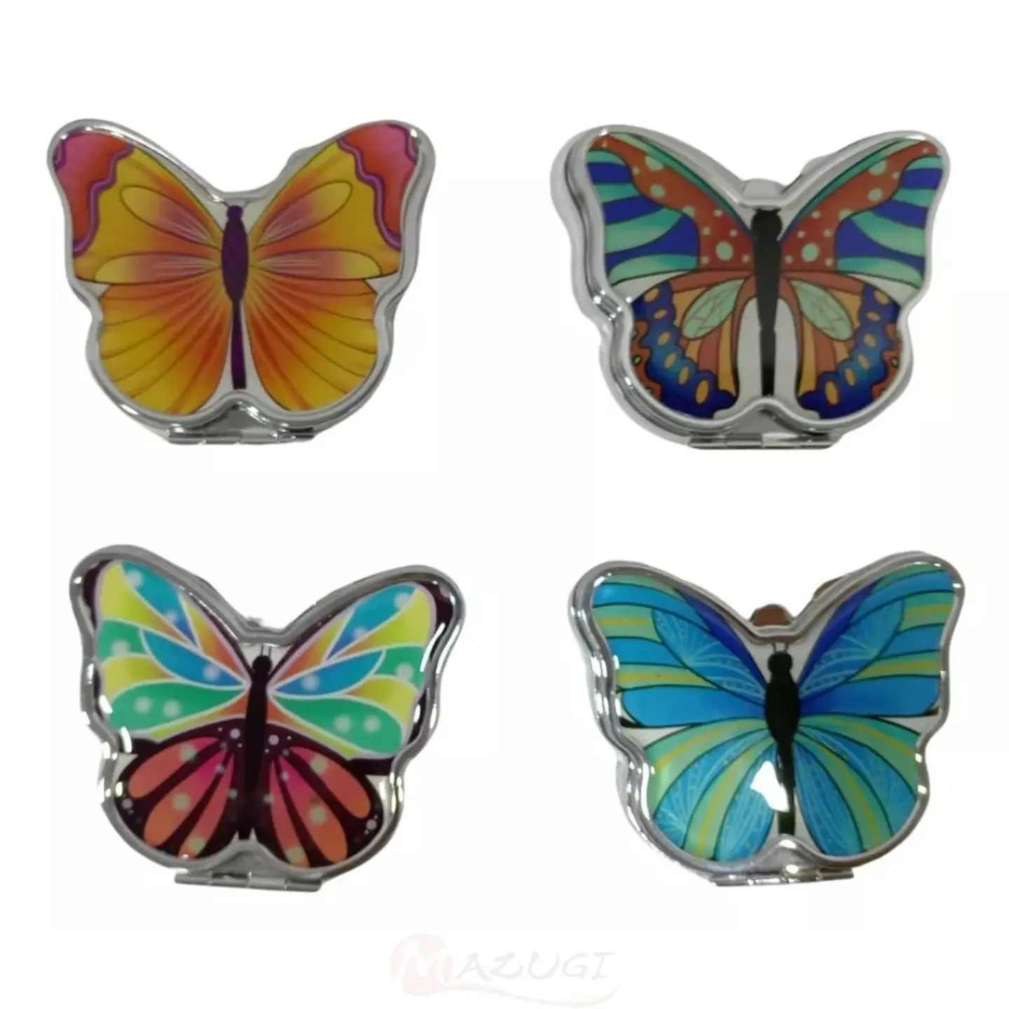 Espejo Mariposa Plateado Con Aumento Portátil De Bolsillo 1