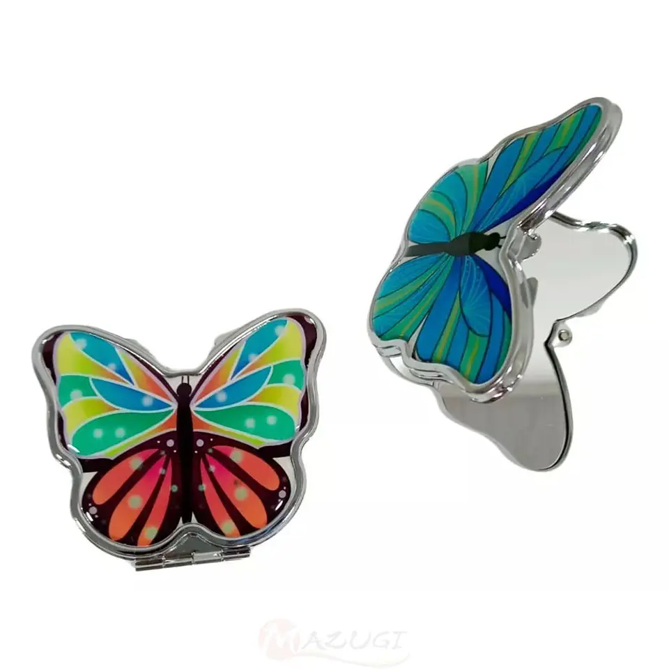 Espejo Mariposa Plateado Con Aumento Portátil De Bolsillo 2