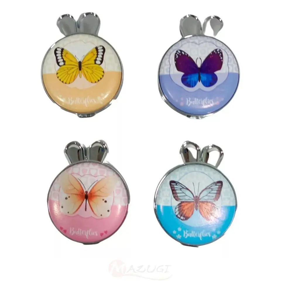Espejo Redondo Mariposas Aumento Portátil De Bolsillo 1