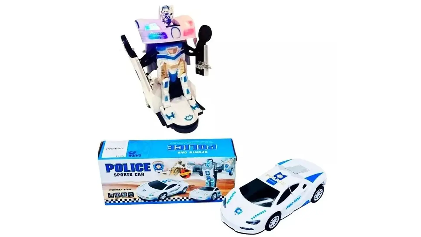 Carro Policía Robot Transformable Movimientos Luces Sonidos 1