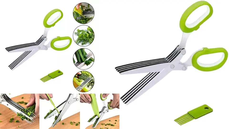 Tijeras Cocina Corta Hierbas 5 Cuchillas De Acero + Cepillo 1