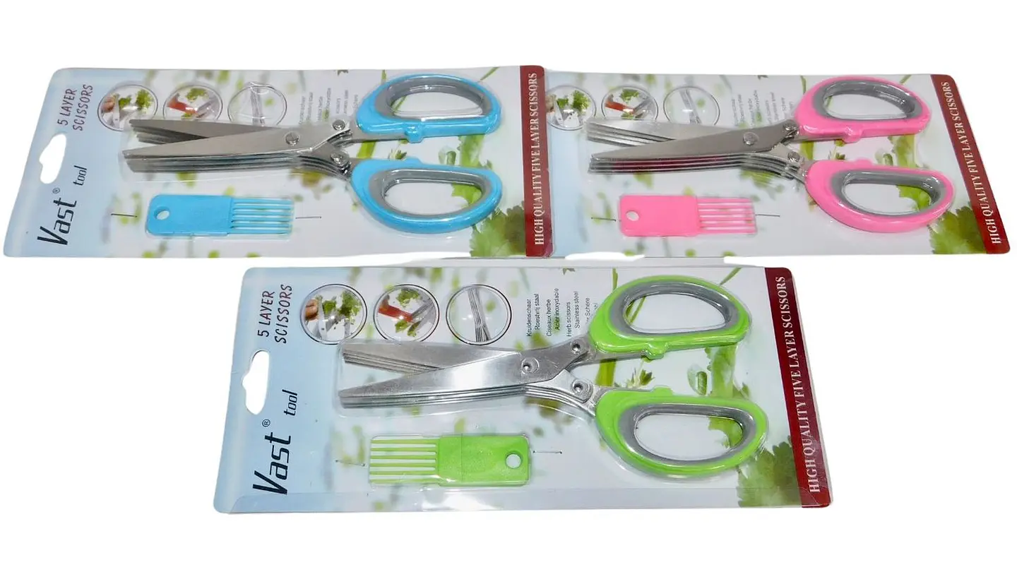 Tijeras Cocina Corta Hierbas 5 Cuchillas De Acero + Cepillo 2