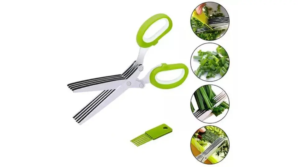 Tijeras Cocina Corta Hierbas 5 Cuchillas De Acero + Cepillo 3