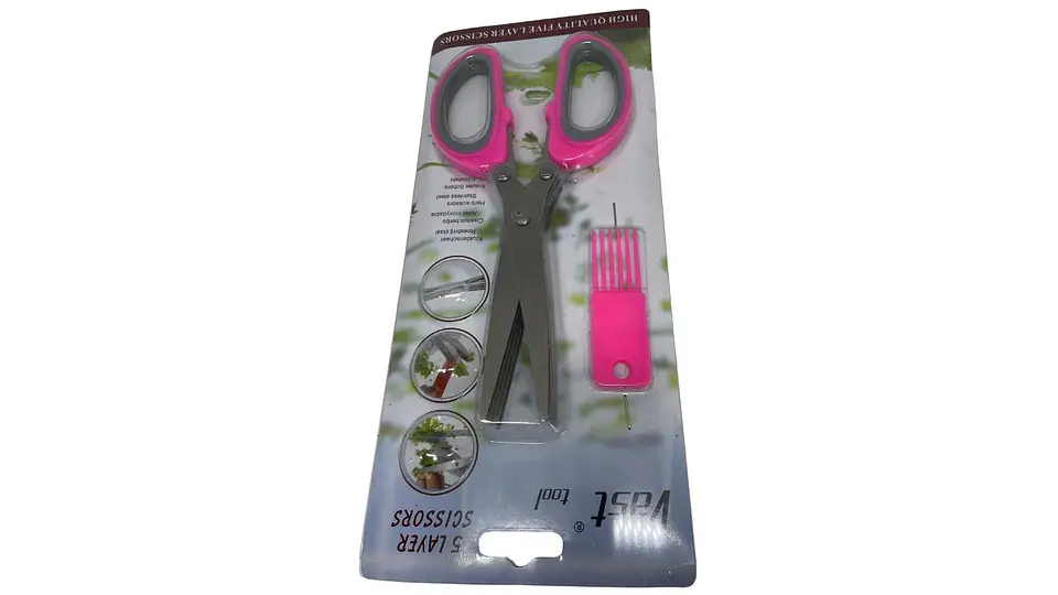 Tijeras Cocina Corta Hierbas 5 Cuchillas De Acero + Cepillo 6