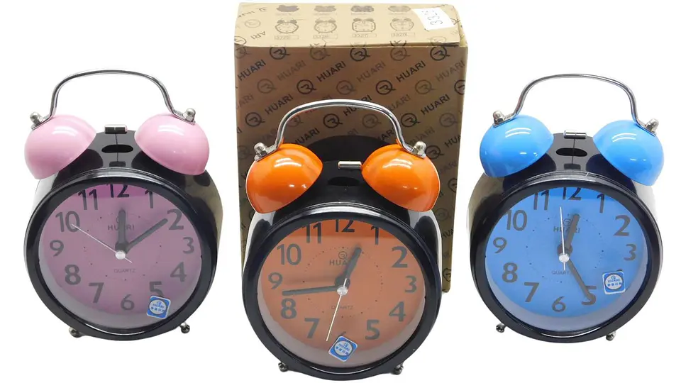 Reloj Despertador Redondo Con Campana Azul Rosado Naranja 1