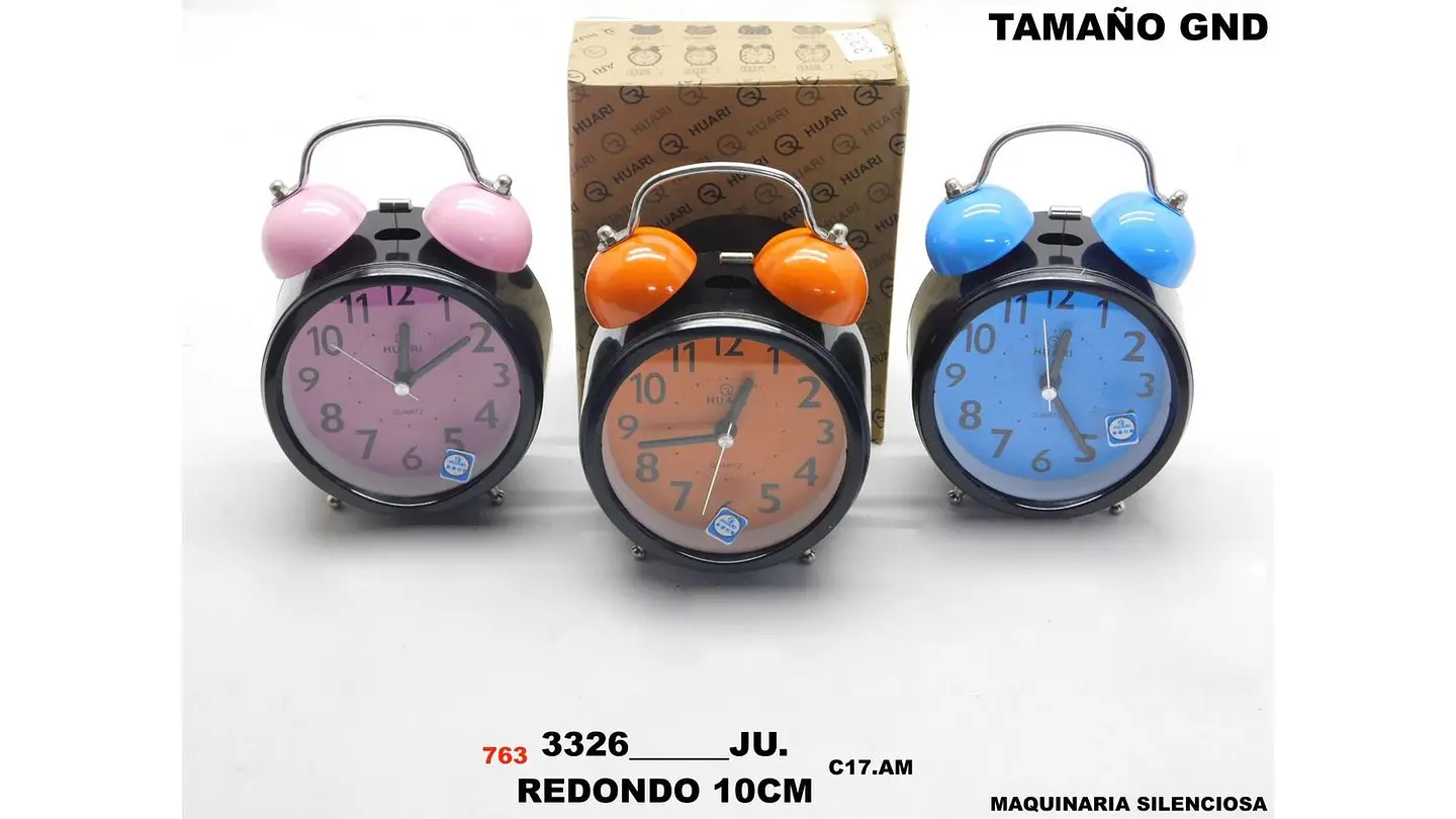Reloj Despertador Redondo Con Campana Azul Rosado Naranja 5