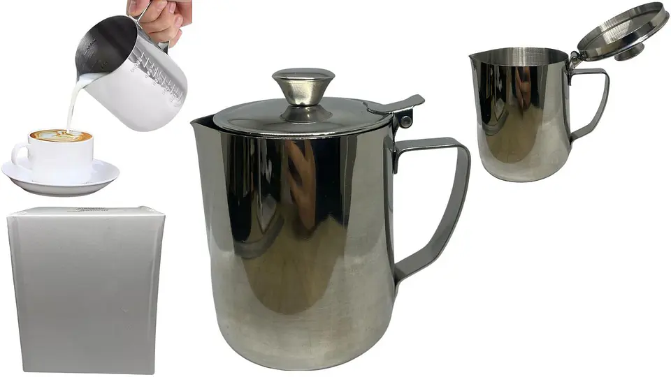 Jarra Lechera Tapa Espuma Café Barista 600ml Acero Inoxidable 1