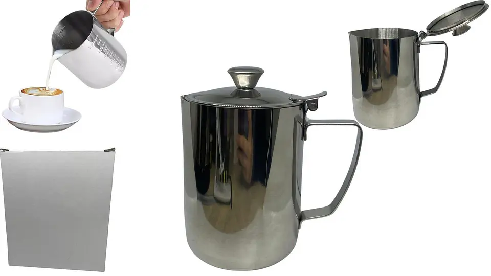 Jarra lechera con tapa Espuma Café Barista 1000ml acero Inoxidable 1