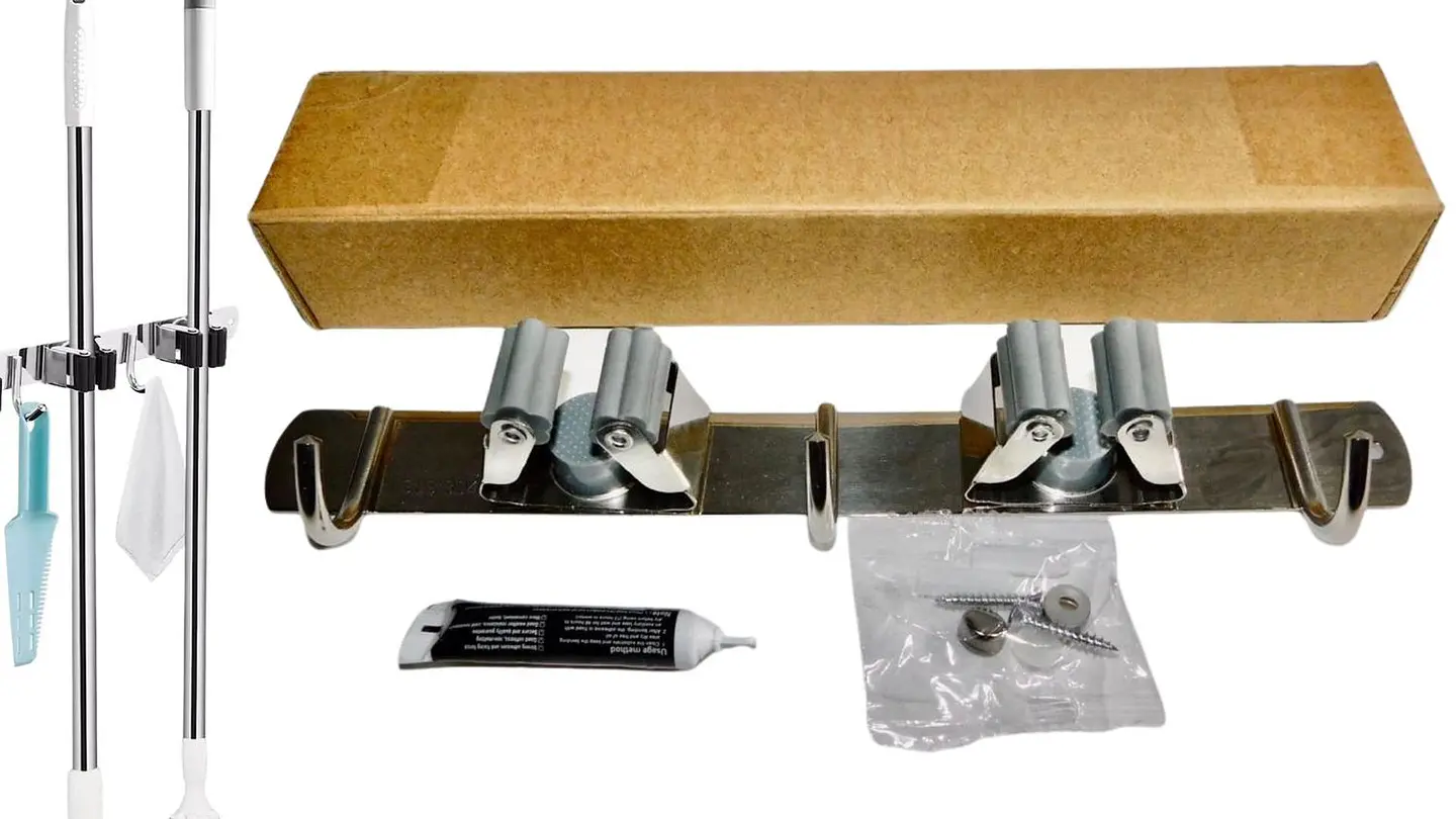 2 Estantes Y 3 Ganchos Soporte De Pared Para escobas, traperos, etc. 1