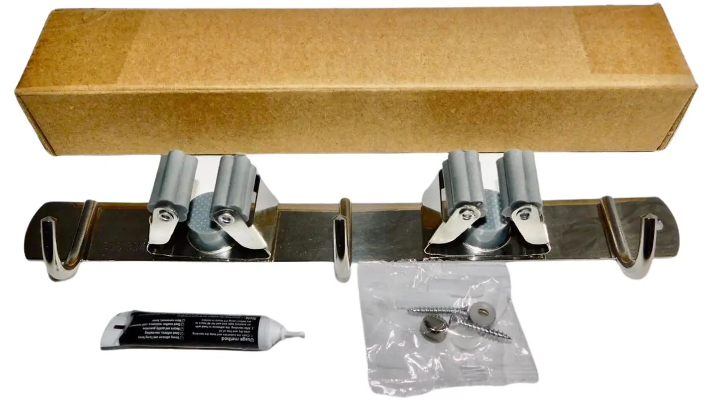 2 Estantes Y 3 Ganchos Soporte De Pared Para escobas, traperos, etc. 2