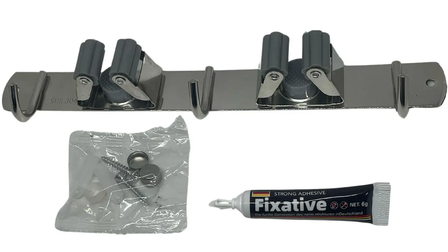 2 Estantes Y 3 Ganchos Soporte De Pared Para escobas, traperos, etc. 3