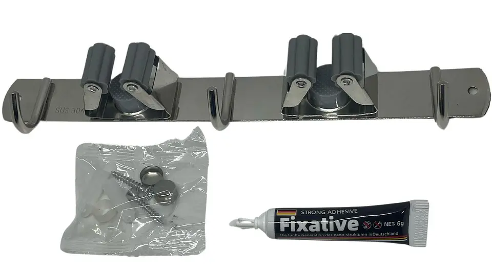 2 Estantes Y 3 Ganchos Soporte De Pared Para escobas, traperos, etc. 3