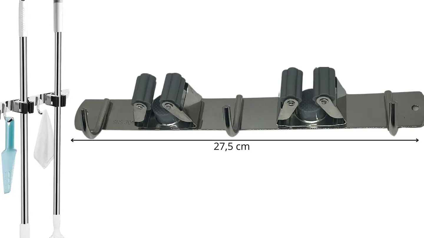 2 Estantes Y 3 Ganchos Soporte De Pared Para escobas, traperos, etc. 5
