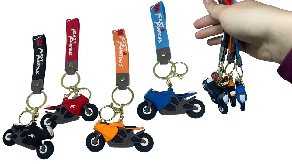 Llavero en forma de motocicleta de goma X1 unidad, 4 colores 1