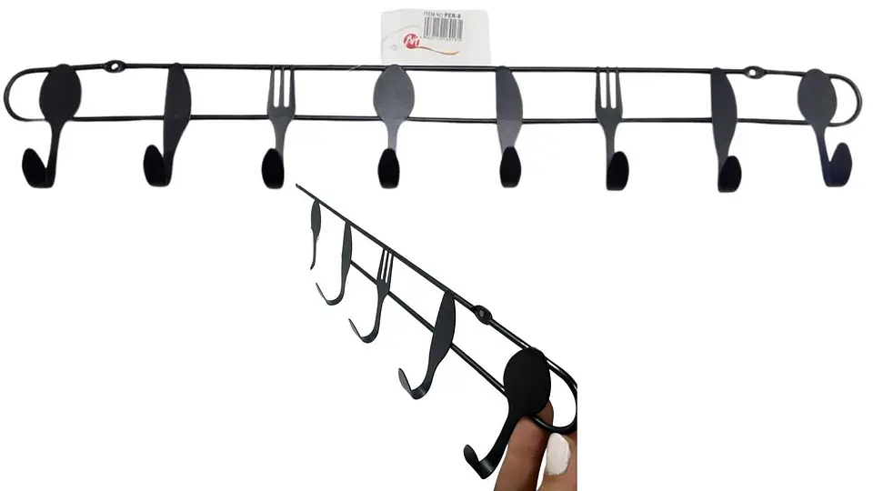 Perchero Organizador Soporte X 8 Ganchos Utensilios Negro 1