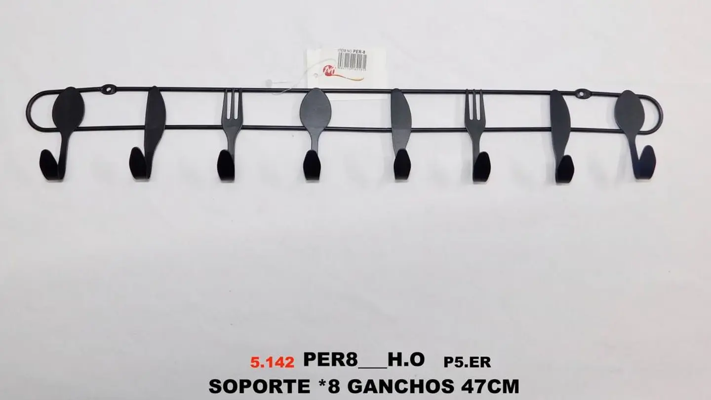 Perchero Organizador Soporte X 8 Ganchos Utensilios Negro 4