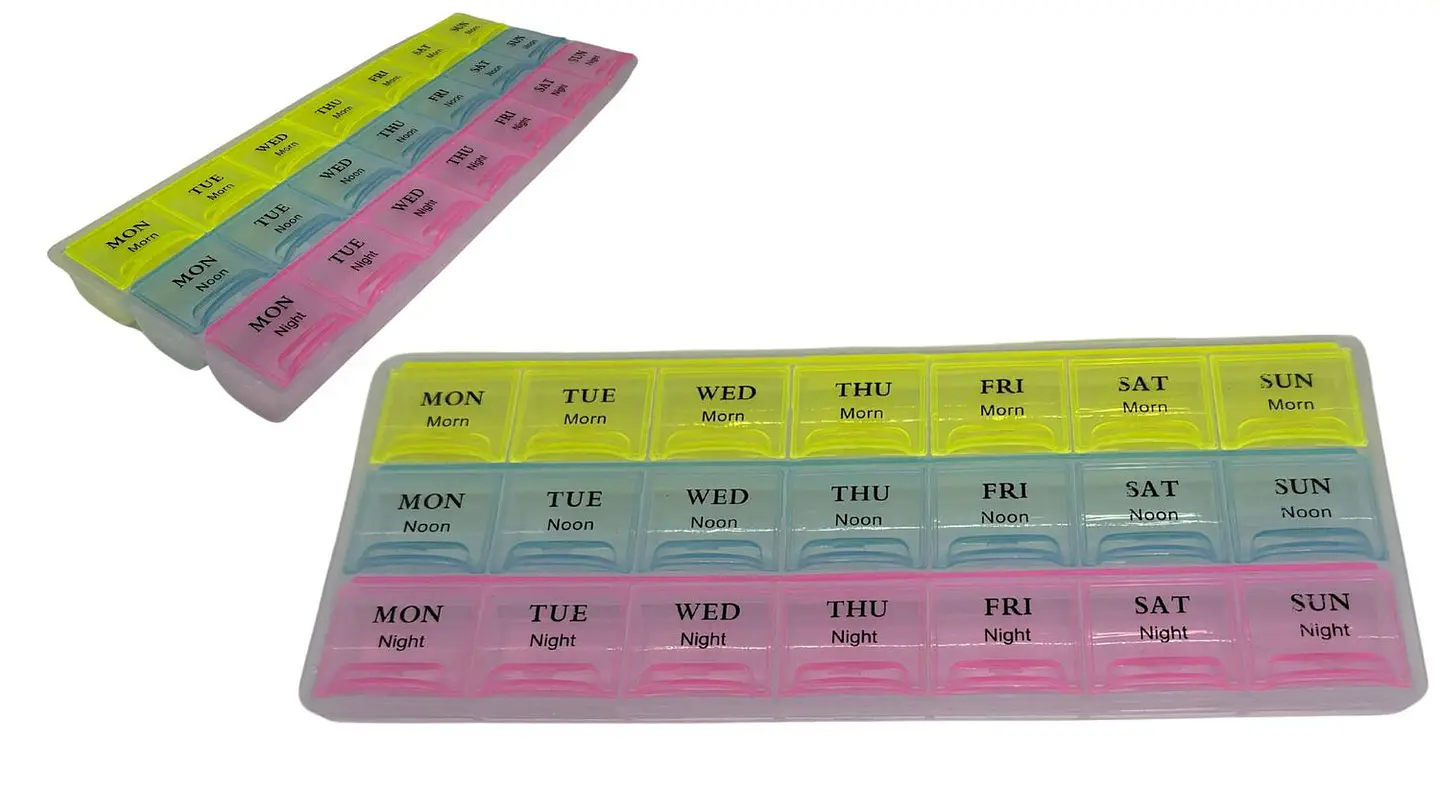 Pastillero Semanal 21 Compartimientos Estuche Transparente 2