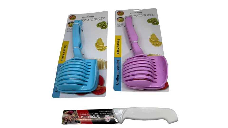 Cortadora De Frutas Verduras Y Pinzas De 2 Piezas + Cuchillo 4