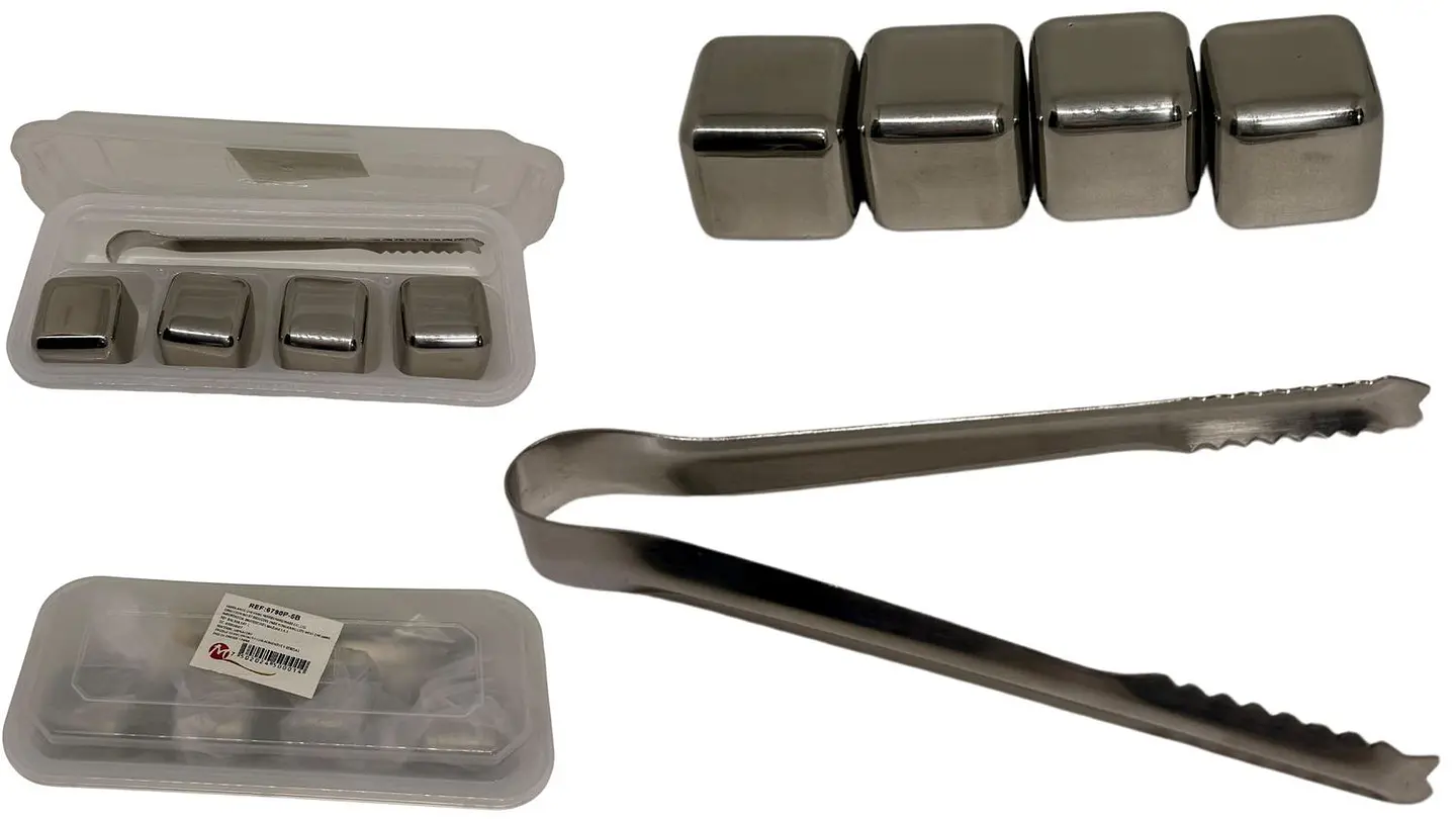 Cubos De Hielo X4 De Acero Inoxidable Reutilizables, con 1 pinza 1