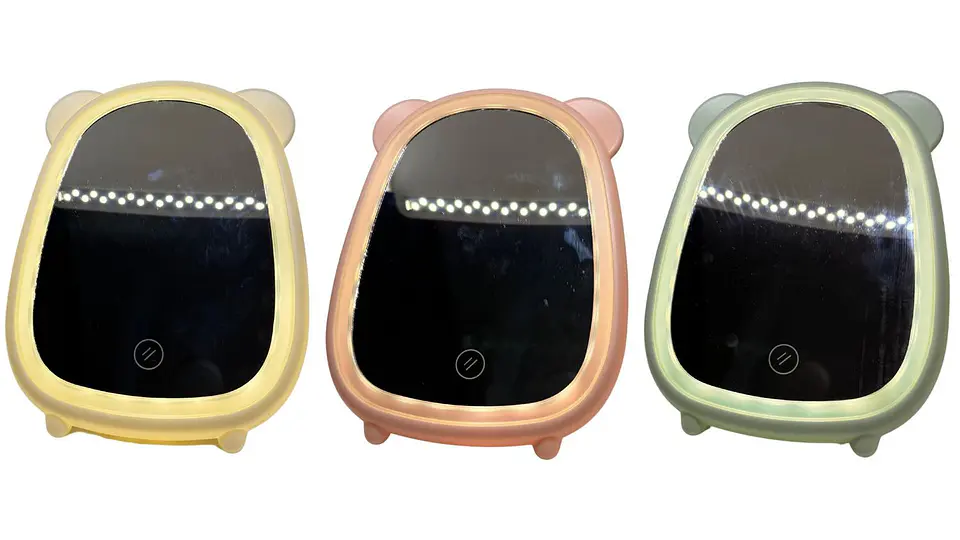 Espejo Orejas De Osos Color De Marco Pastel Luz Led Portátil 1