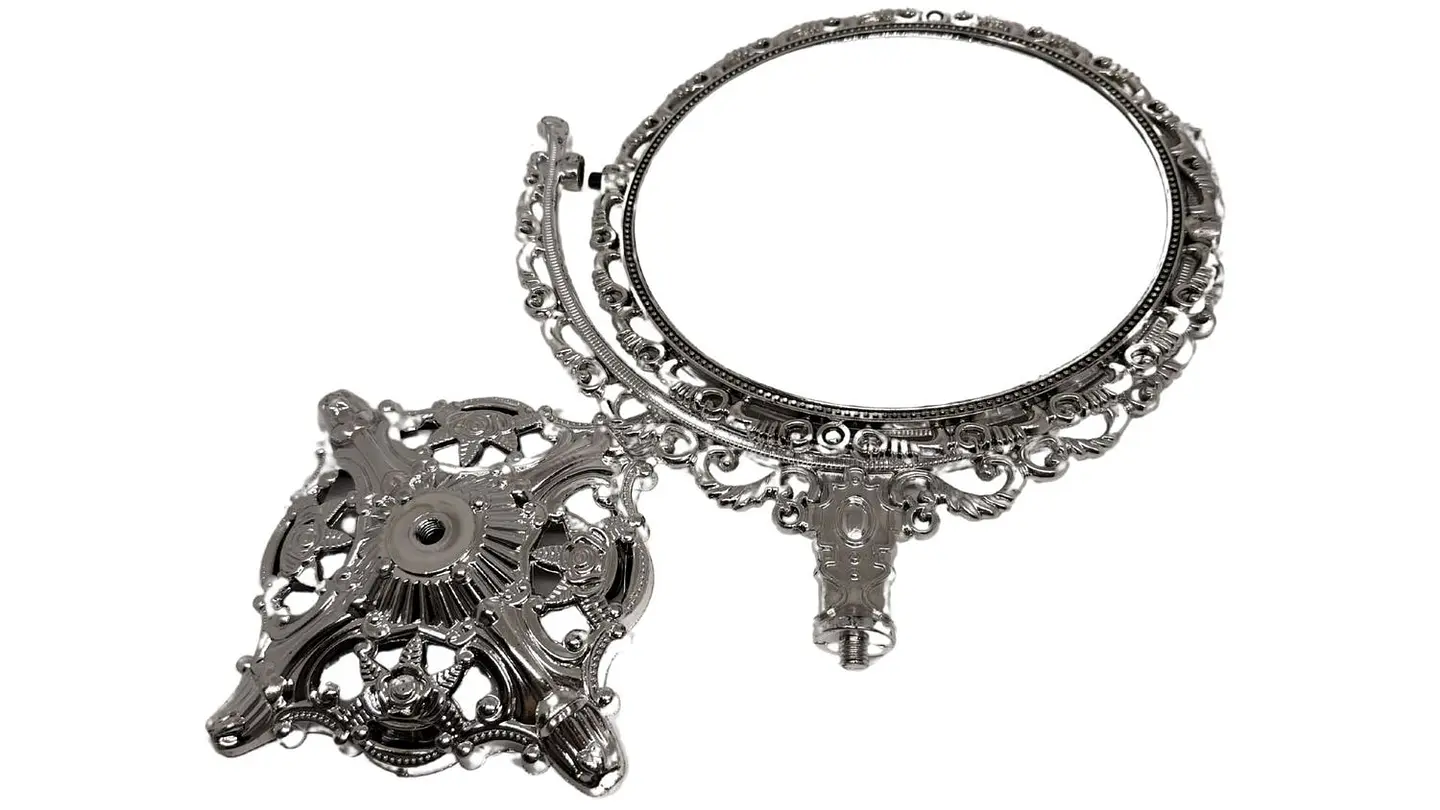 Espejo De Tocador redondo diseño clásico antiguo con base plateado 3