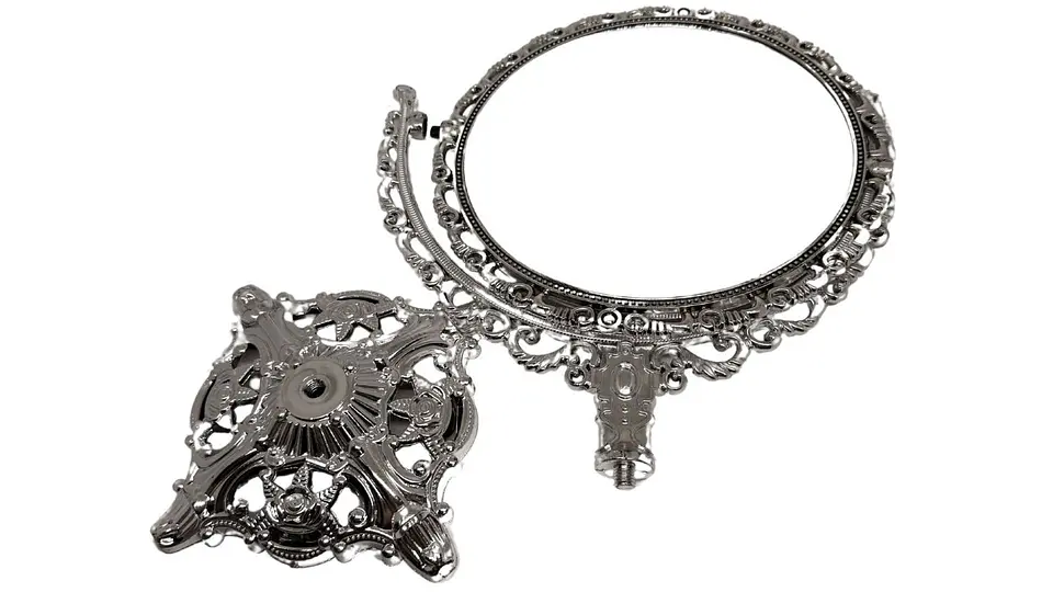 Espejo De Tocador redondo diseño clásico antiguo con base plateado 3
