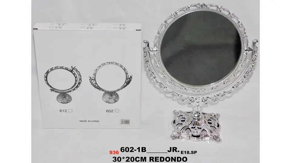 Espejo De Tocador redondo diseño clásico antiguo con base plateado 6