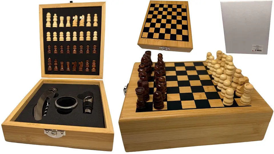 Set Ajedrez madera con +3 accesorios Destapador Sacacorchos 1