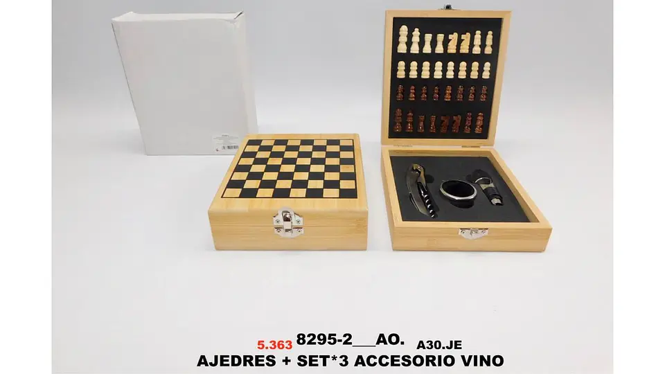 Set Ajedrez madera con +3 accesorios Destapador Sacacorchos 6