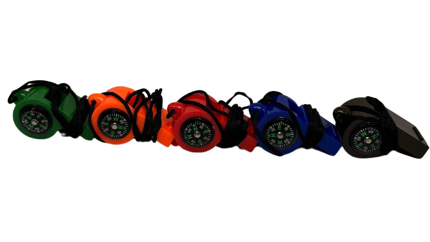 Silbato Pito + Brújula Supervivencia Camping Colores Variado 2