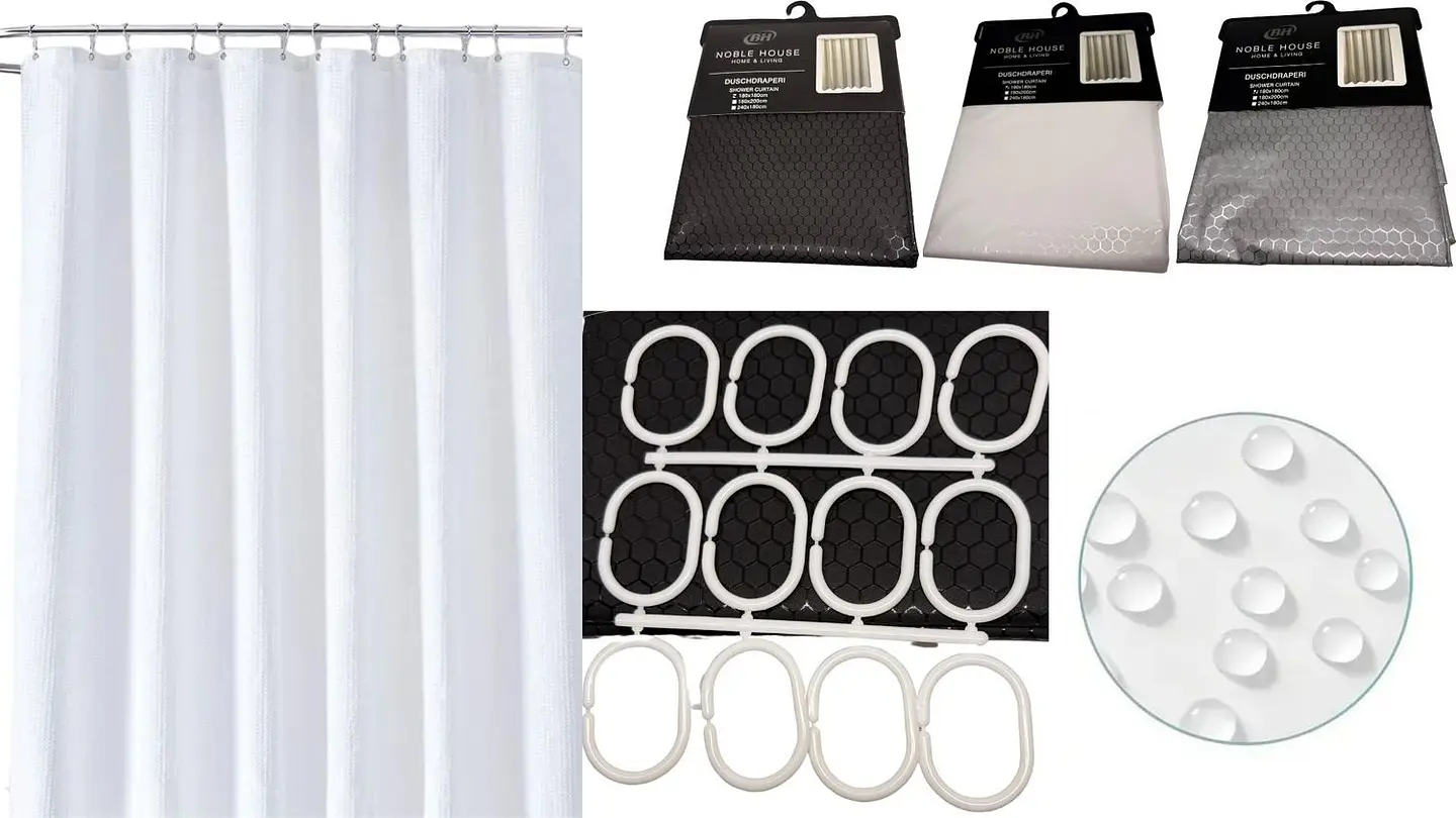 Cortinas Baño Ducha 100% Impermeable Huecos 12 Aros 1