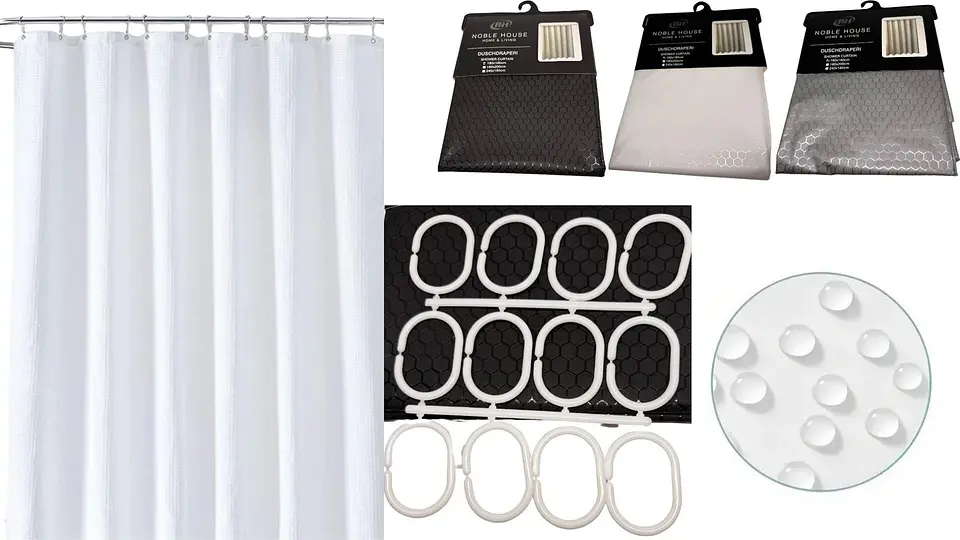 Cortinas Baño Ducha 100% Impermeable Huecos 12 Aros 1