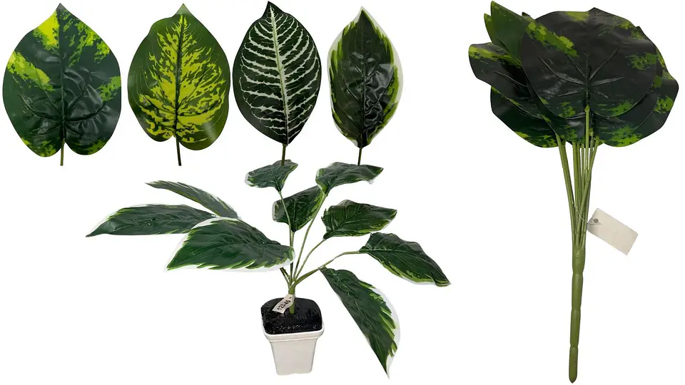 Planta De Hojas Mata Verde Plástico Decoración Artificiales 1