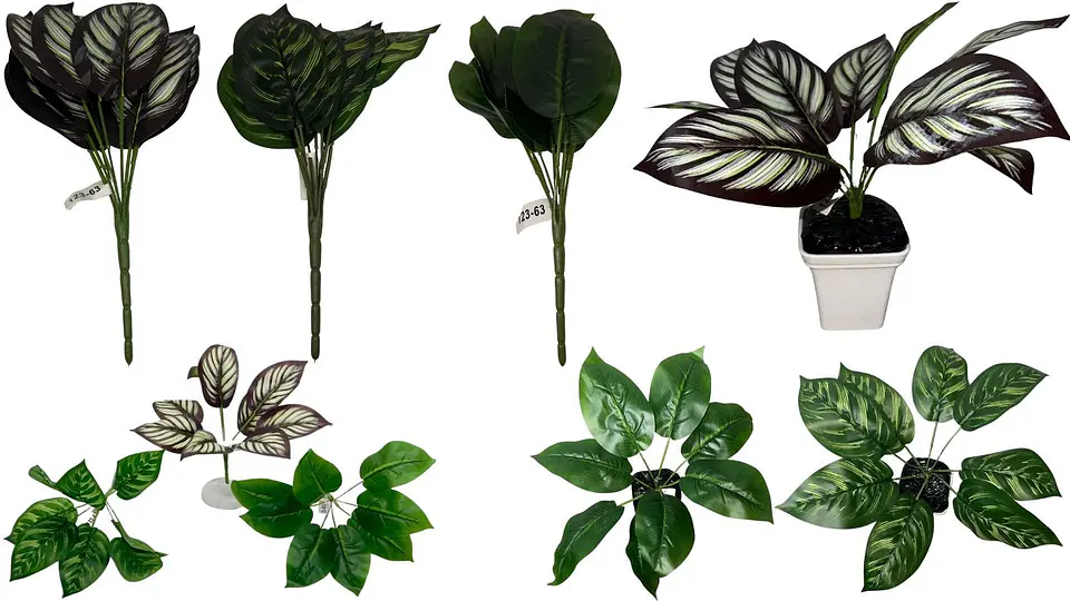 Planta 9 Hojas Mata Verde Plástico Decoración Artificiales 1