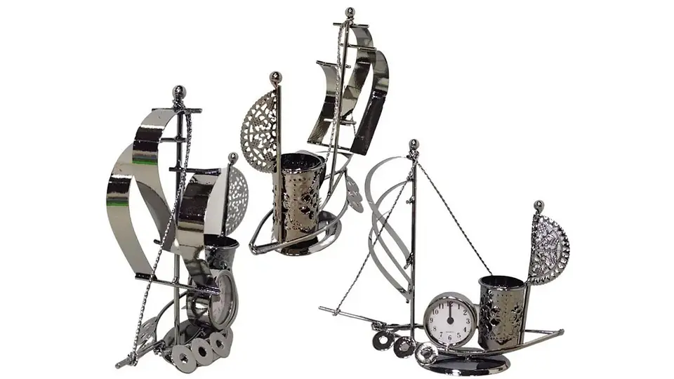 Barco Antiguo Metálico + Reloj Adorno Escritorio Decorativo 1