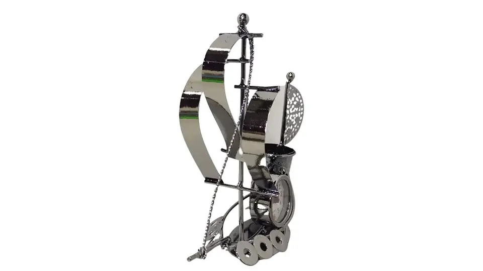 Barco Antiguo Metálico + Reloj Adorno Escritorio Decorativo 2