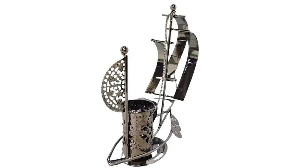 Barco Antiguo Metálico + Reloj Adorno Escritorio Decorativo 3