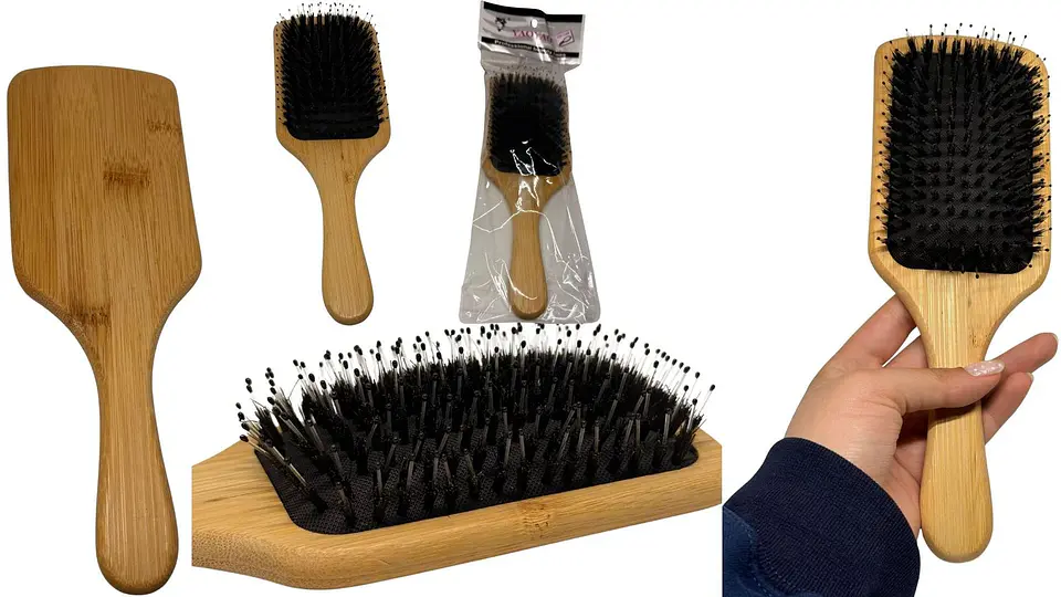Cepillo Plano liso Peine Cerdas suaves Para Cabello De Bambú 1