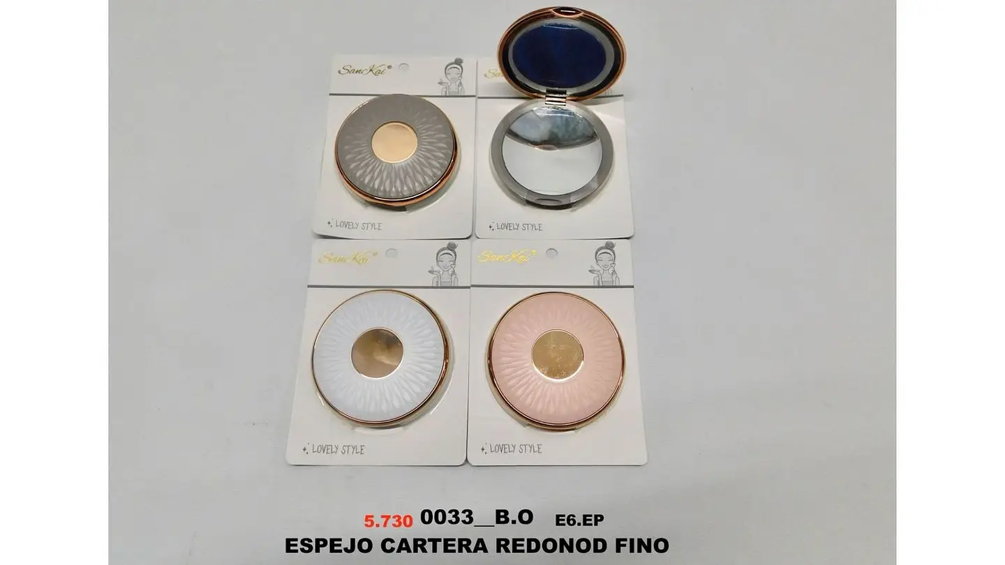 Espejo redondo doble cara portátil marco Oro Rosa de bolsillo de mano 8